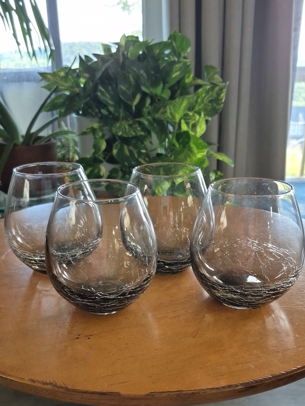 Pier 1 Set of 4 Smoked Crackle Glass Stemless 16oz Wine Glasses